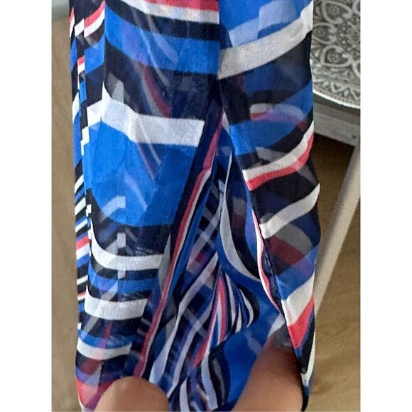 BEBE Dress Striped Blue Coral Black Sheer Sun Dress w Pockets & V Neck Women’s X - Picture 4 of 9